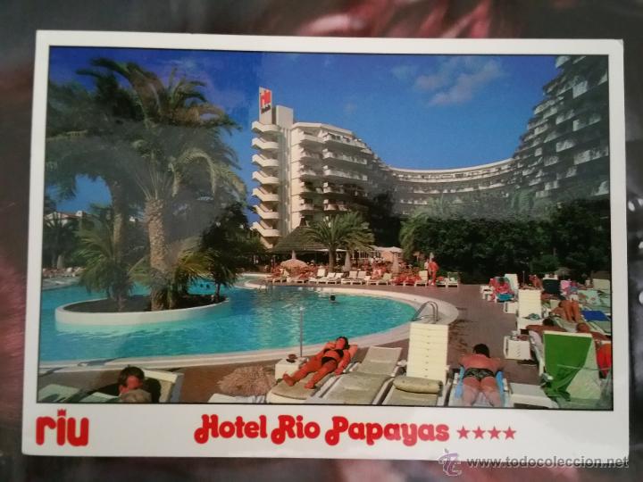 Postales: POSTAL HOTEL RIO PAPAYAS , GRAN CANARIA , PLAYA DEL INGLES , CON SELLO EN REVERSO DE 1990