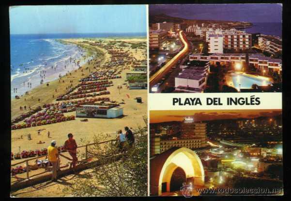 Postales: Diferentes vistas de la Playa del Ingl&eacute;s de Gran Canaria. Dis. Benitez Hermanos.
