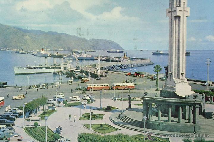 Postales: POSTAL, SANTA CRUZ DE TENERIFE, PLAZA ESPA&Ntilde;A Y PUERTO, CIRCULADA
