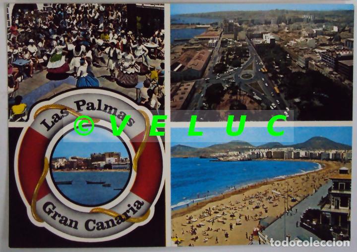 Postales: LA PALMAS DE GRAN CANARIA: VARIAS VISTAS N&ordm; 1034. GLOBAL TRADERS. A&Ntilde;OS 70 S/C