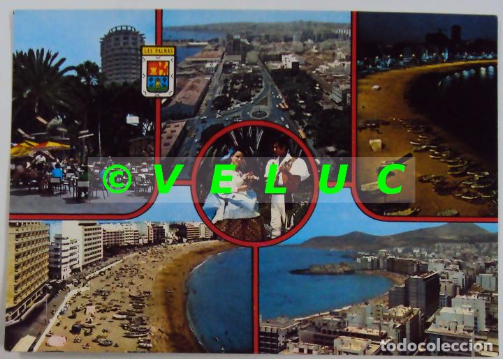 Postales: LA PALMAS DE GRAN CANARIA: VARIAS VISTAS N&ordm; 1040. GLOBAL TRADERS. A&Ntilde;OS 70 S/C