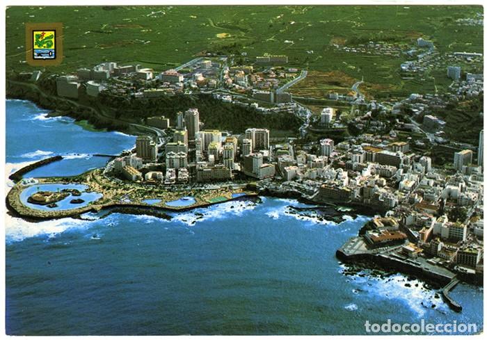 Postkarten: N&ordm; 72 - TENERFIFE. Puerto de La Cruz. Vista parcial a&eacute;rea. Circulada en 1987. Ed. FISA.