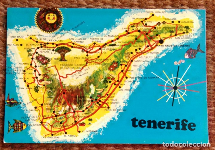 Postales: TENERIFE - MAPA DE LA ISLA - Foto 1