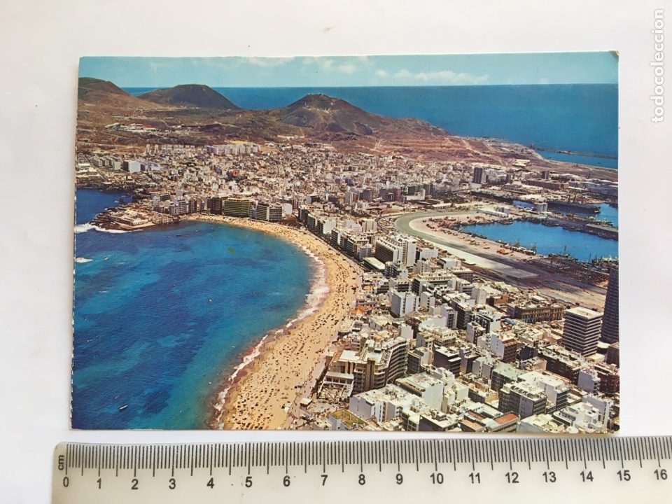 Postales: POSTAL. GRAN CANARIA. VISTA A&Eacute;REA, PLAYA Y PUERTO.