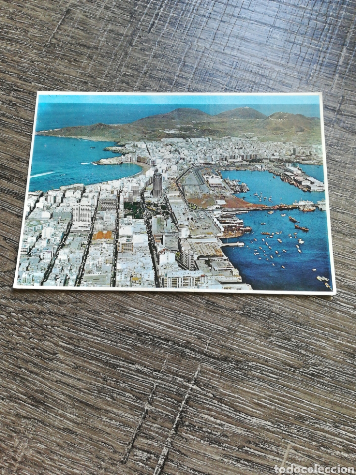 Postales: Postal 1104 las Palmas de Gran Canaria vista parcial a&eacute;rea Ciudad y detalle puerto 1997