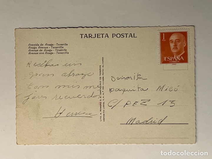 Postales: TENERIFE, Postal Avenida de Anaga. Edic., A. Romero (h.1960?) con sello sin circular - Foto 2 - 297124088