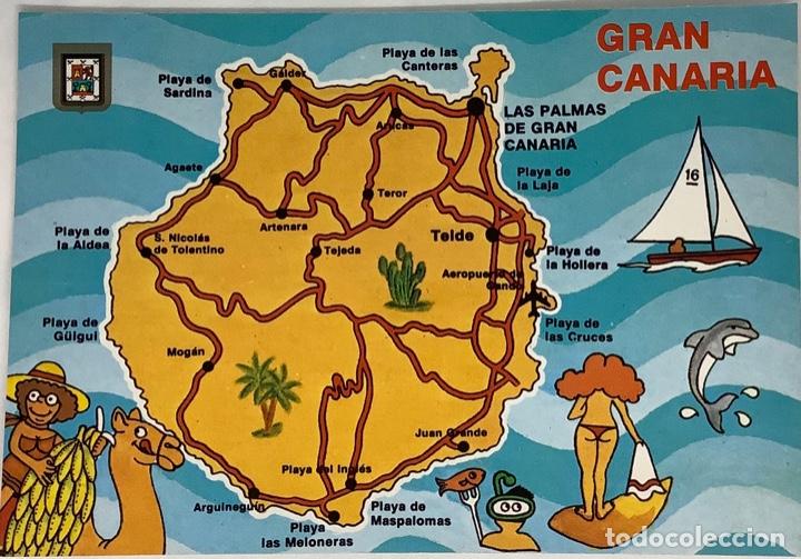 Postales: GRAN CANARIA, Mapa de la Isla. Miguel D&iacute;az. Sin circular. - Foto 1