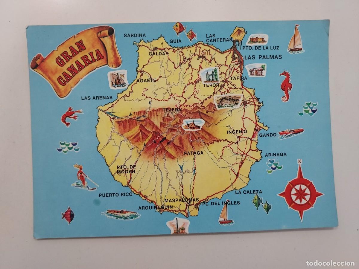 Postales: POSTAL MAPA ISLA GRAN CANARIA. 1975. SIN CIRCULAR - Foto 1