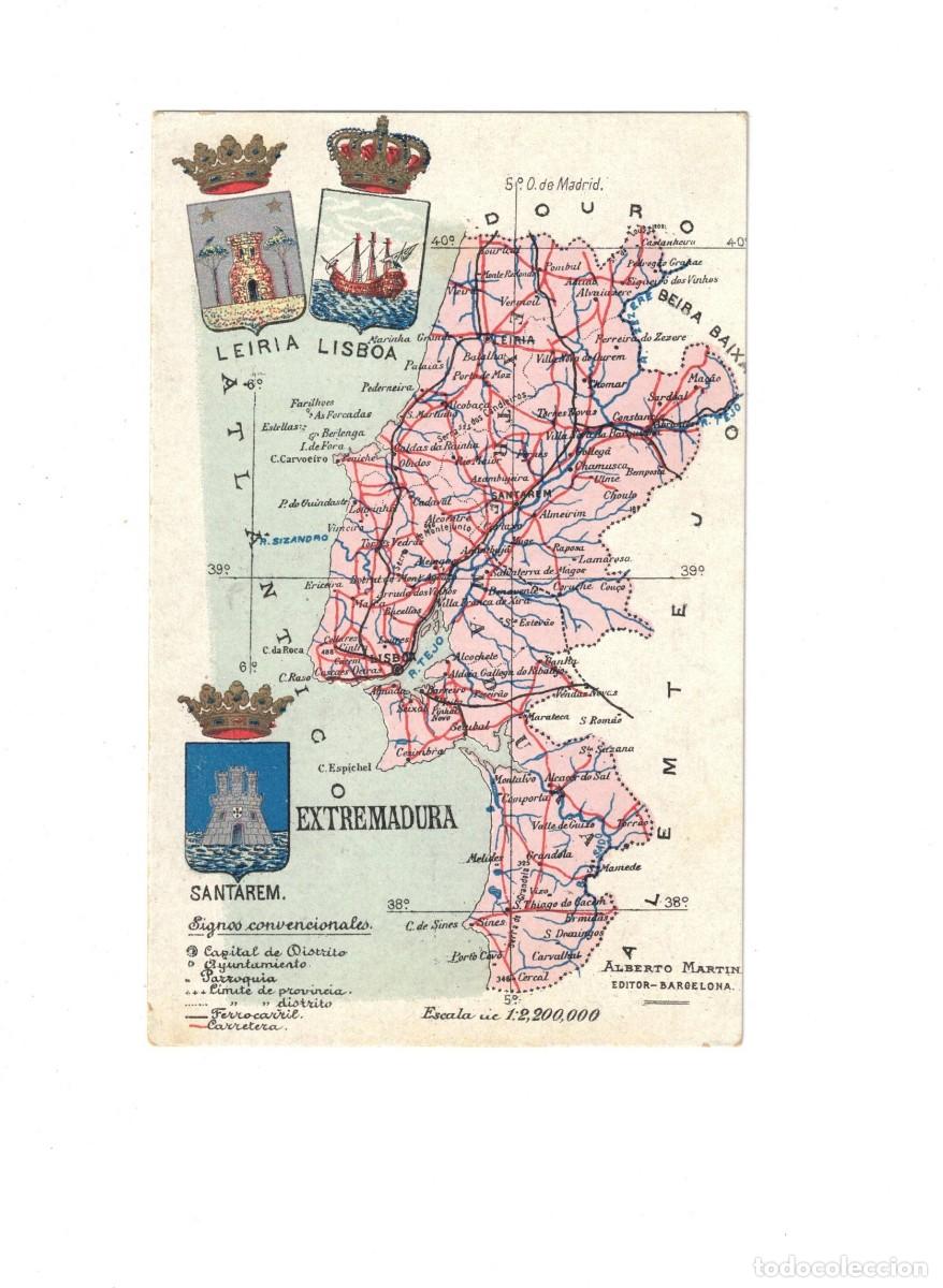 Postales: EXTREMADURA. MAPA Y ESCUDOS - Foto 1
