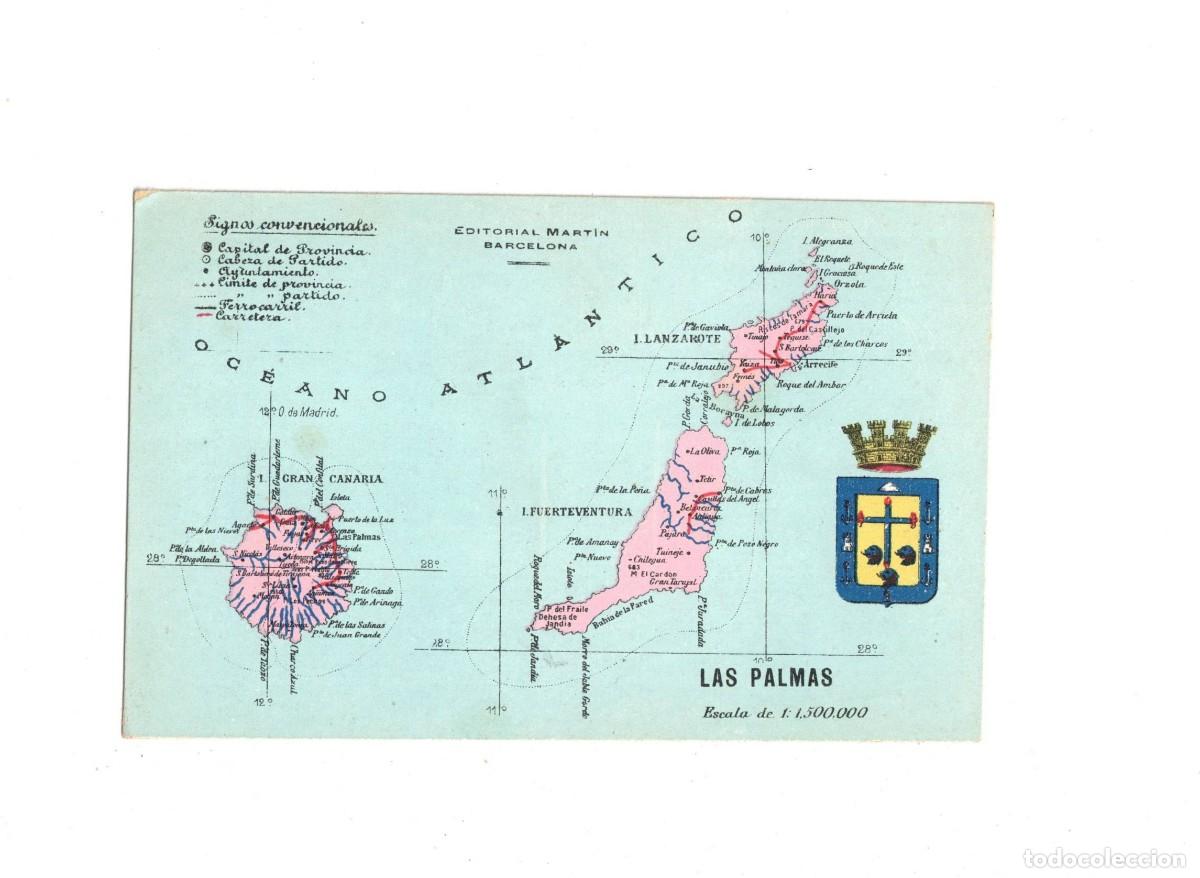 Postales: CANARIAS. LAS PALMAS. MAPA Y ESCUDO - Foto 1