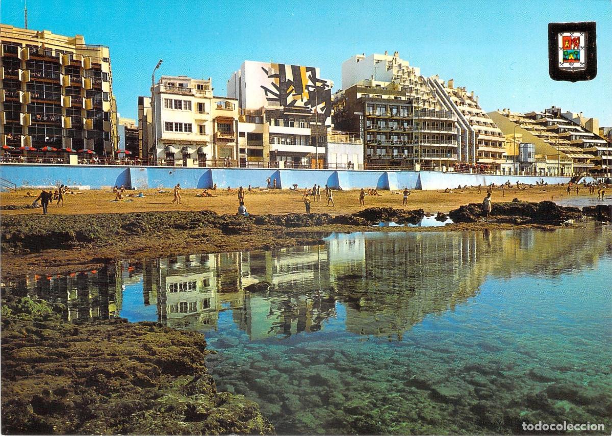 Postales: Postal Playa de Las Canteras, Las Palmas de Gran Canaria, Edificios y Costa. - Foto 1