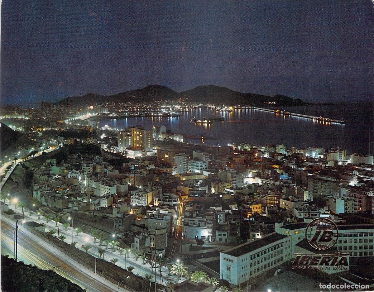 Postales: Postal de Las Palmas de Gran Canaria Vista Nocturna con Logo Iberia