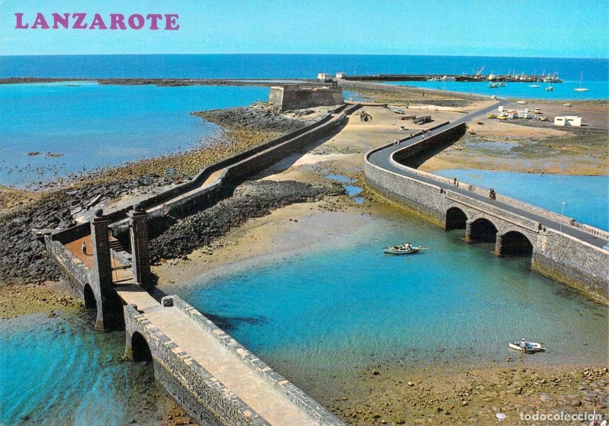 Postales: Postal de Arrecife, Lanzarote: Puente de las Bolas y Castillo de San Gabriel