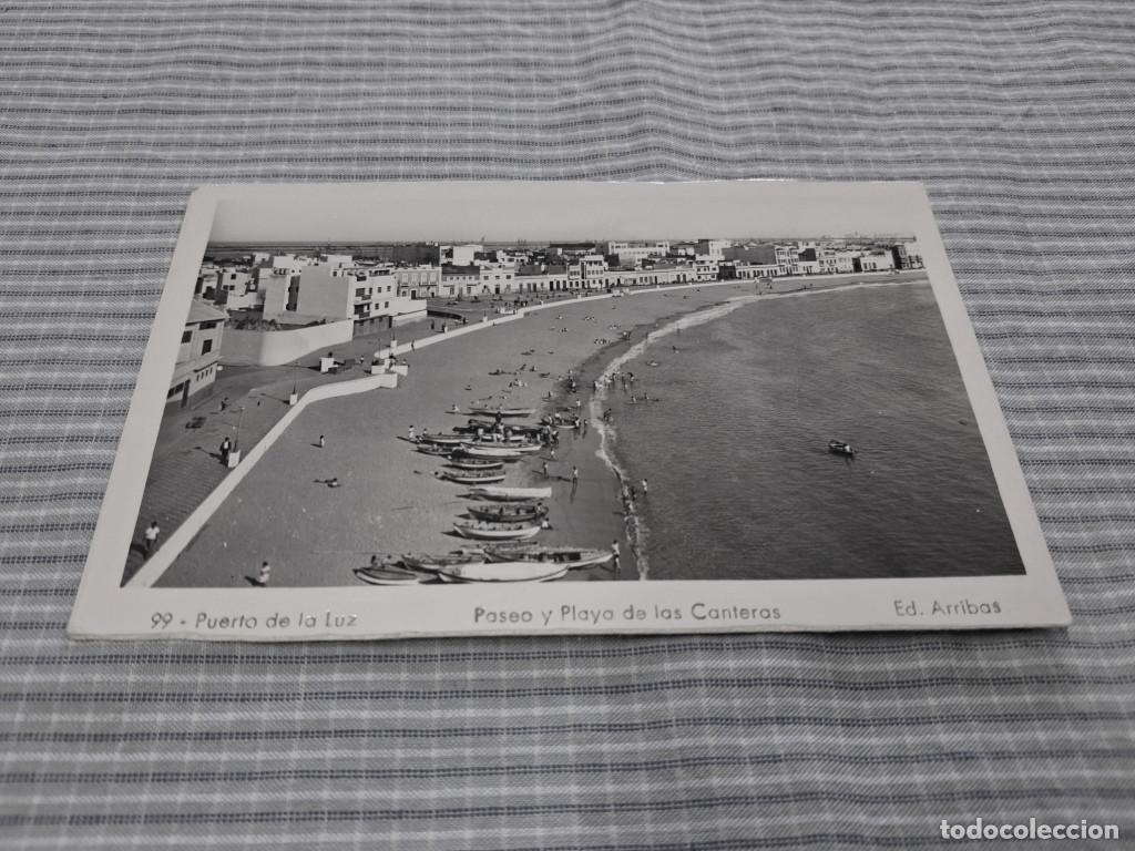 Postales: Postal antigua Canarias. Puerto de la luz. Paseo y Playa de las Canteras.
