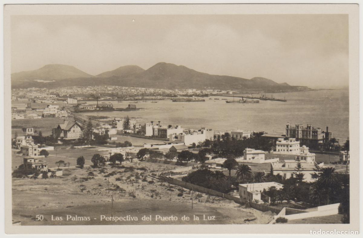 Postales: TARJETA POSTAL - LAS PALMAS - PERSPECTIVA DEL PUERTO DE LA LUZ - N&ordm; 50 - BAZAR ALEMAN