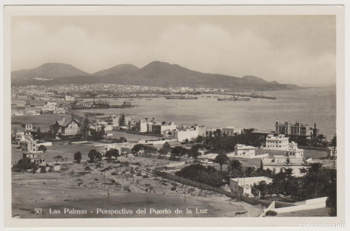 Postales: TARJETA POSTAL - LAS PALMAS - PERSPECTIVA DEL PUERTO DE LA LUZ - N&ordm; 50 - BAZAR ALEMAN