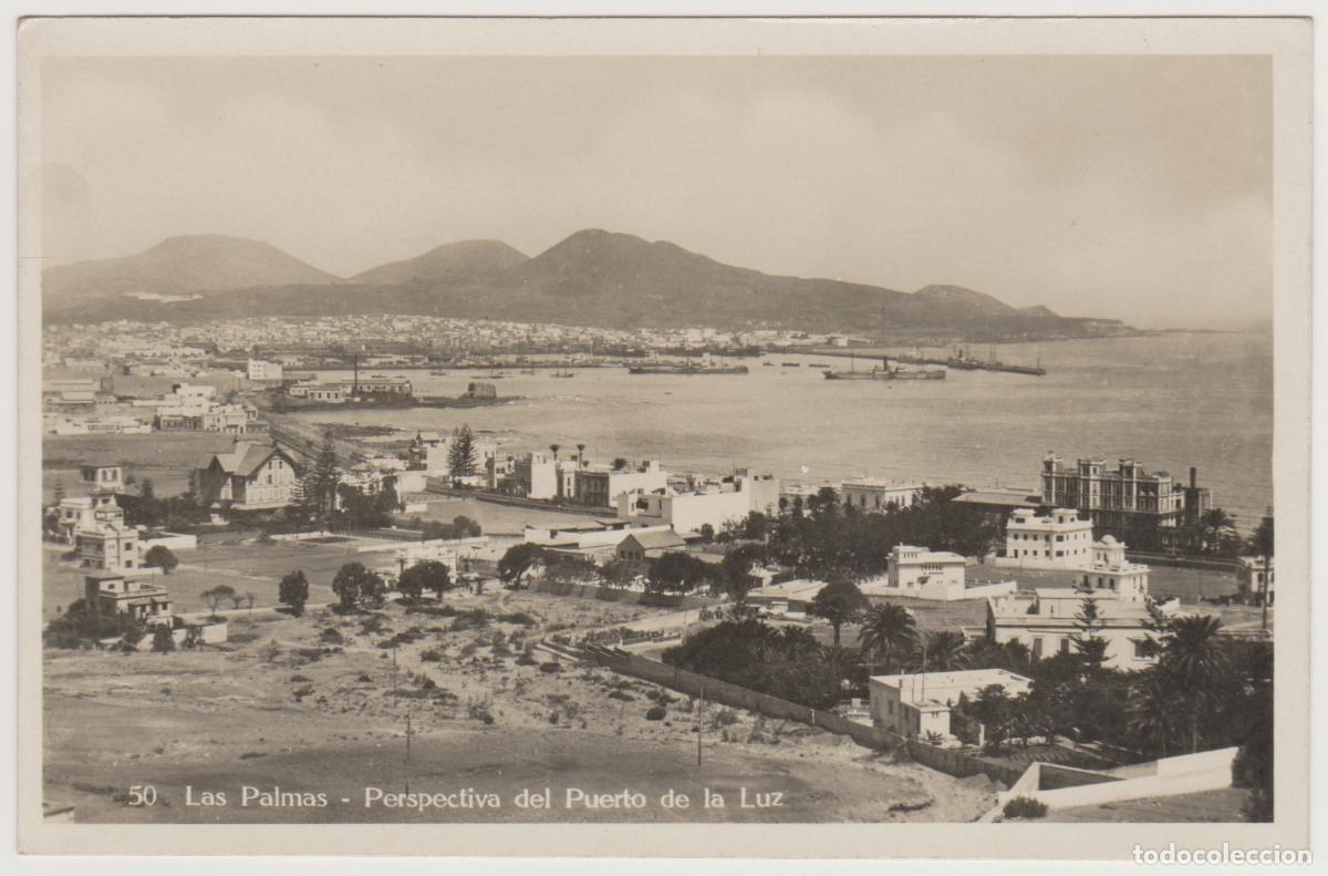 Postales: TARJETA POSTAL - LAS PALMAS - PERSPECTIVA DEL PUERTO DE LA LUZ - N&ordm; 50 - BAZAR ALEMAN