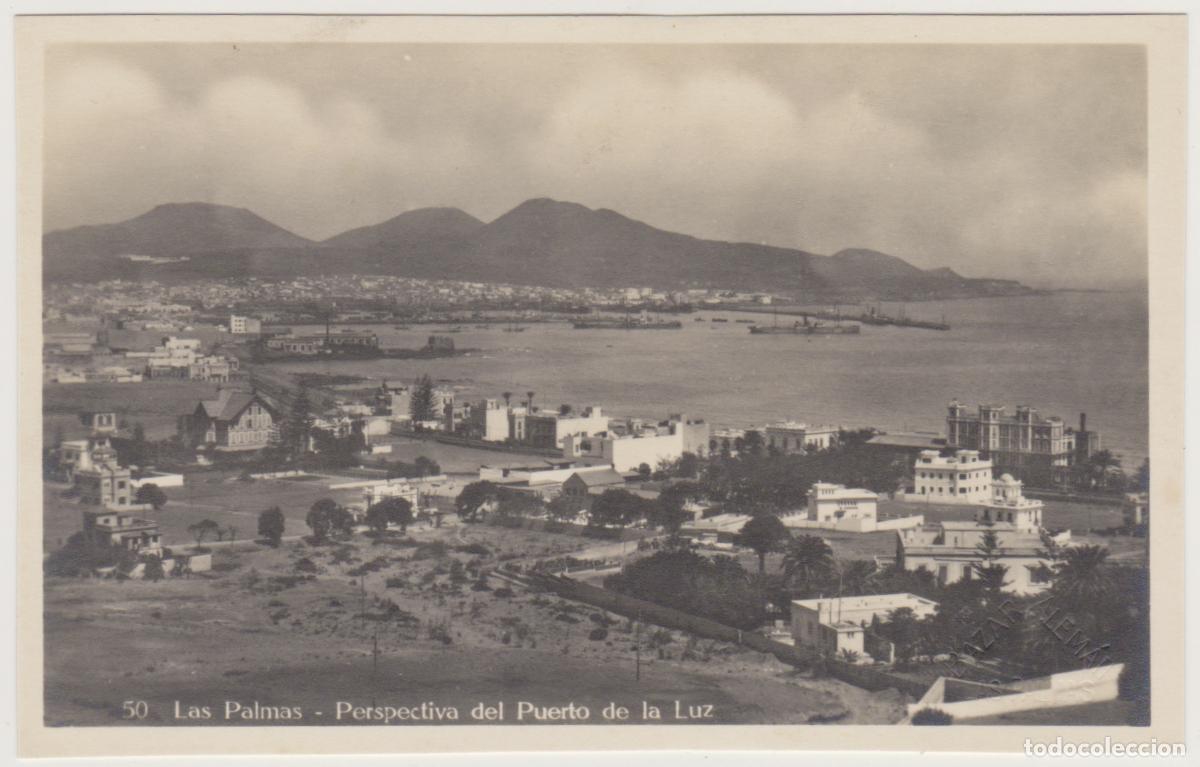 Postales: TARJETA POSTAL - LAS PALMAS - PERSPECTIVA DEL PUERTO DE LA LUZ - N&ordm; 50 - BAZAR ALEMAN