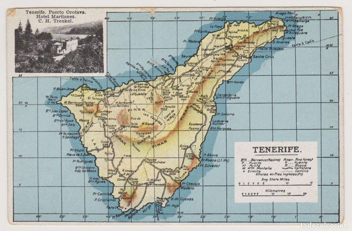 Postales: TARJETA POSTAL - TENERIFE - MAPA - PUERTO OROTAVA - HOTEL MARTIANEZ - C.H. TRENKEL