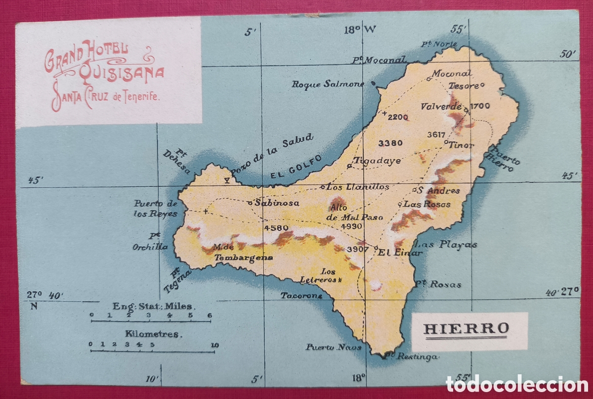 Postales: HIERRO MAPA PUBLICIDAD HOTEL QUISISANA SANTA CRUZ DE TENERIFE POSTAL CANARIAS C. 1915