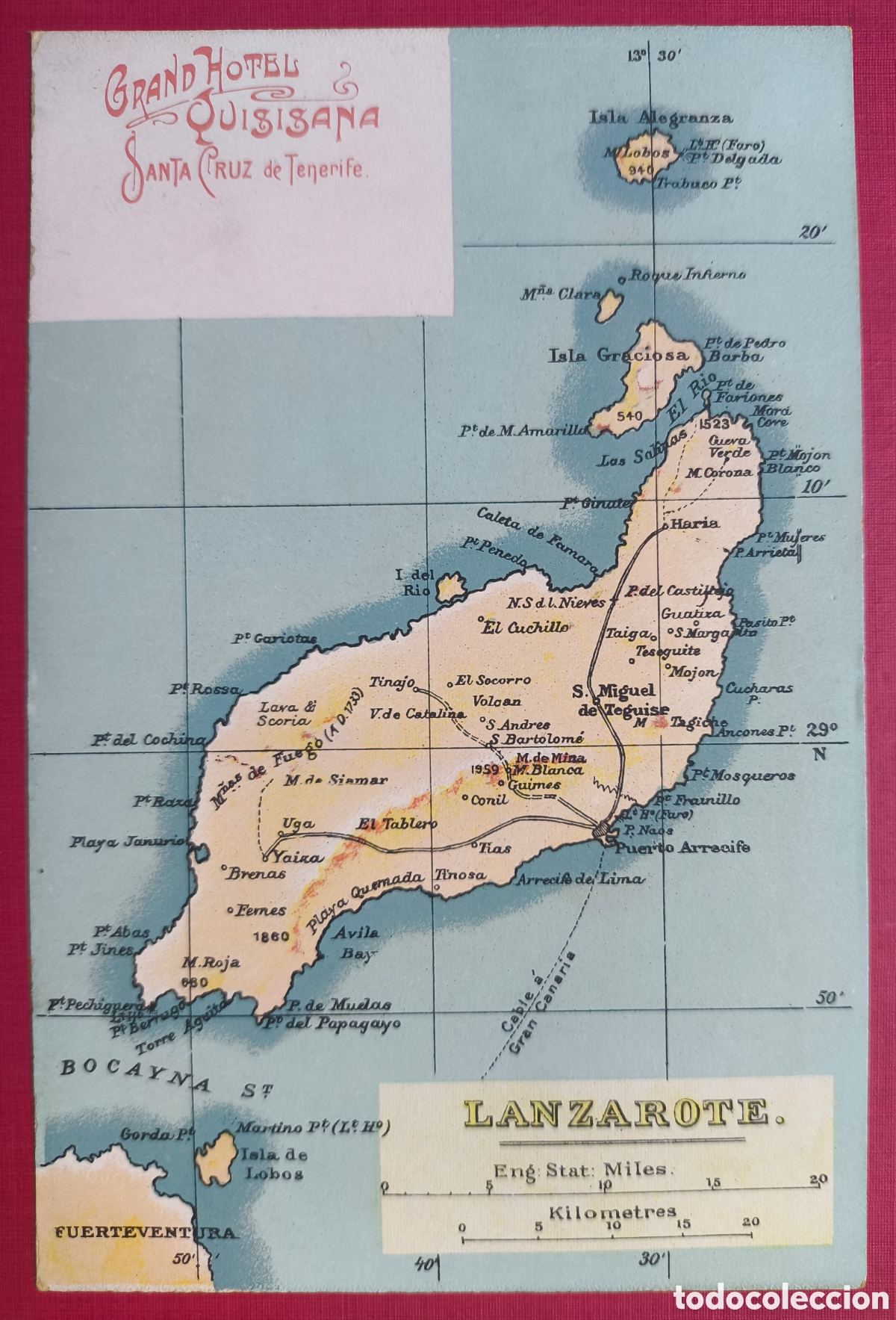Postales: LANZAROTE MAPA PUBLICIDAD HOTEL QUISISANA SANTA CRUZ DE TENERIFE POSTAL CANARIAS C. 1915