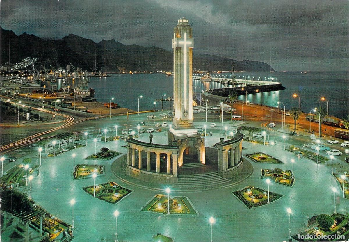 Postales: Postal de Santa Cruz de Tenerife Vista Nocturna Plaza de Espa&ntilde;a