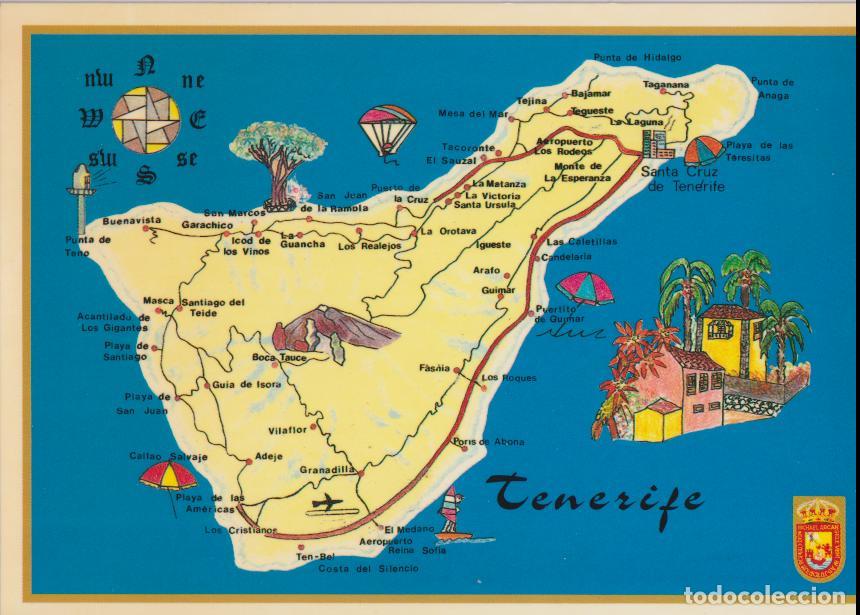 Postales: TENERIFE (ISLAS CANARIAS) MAPA DE LA ISLA &ndash; ED.SP&Ntilde; Y NIEVE 424 &ndash; S/C