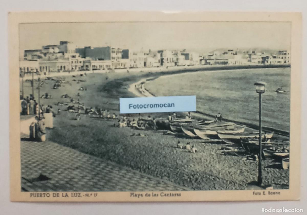 Postales: LAS PALMAS. PUERTO DE LUZ. PLAYA DE LAS CANTERAS. FOTO E. BAENA. ED. VDA. DE RAFAEL ROMERO. N&ordm;17