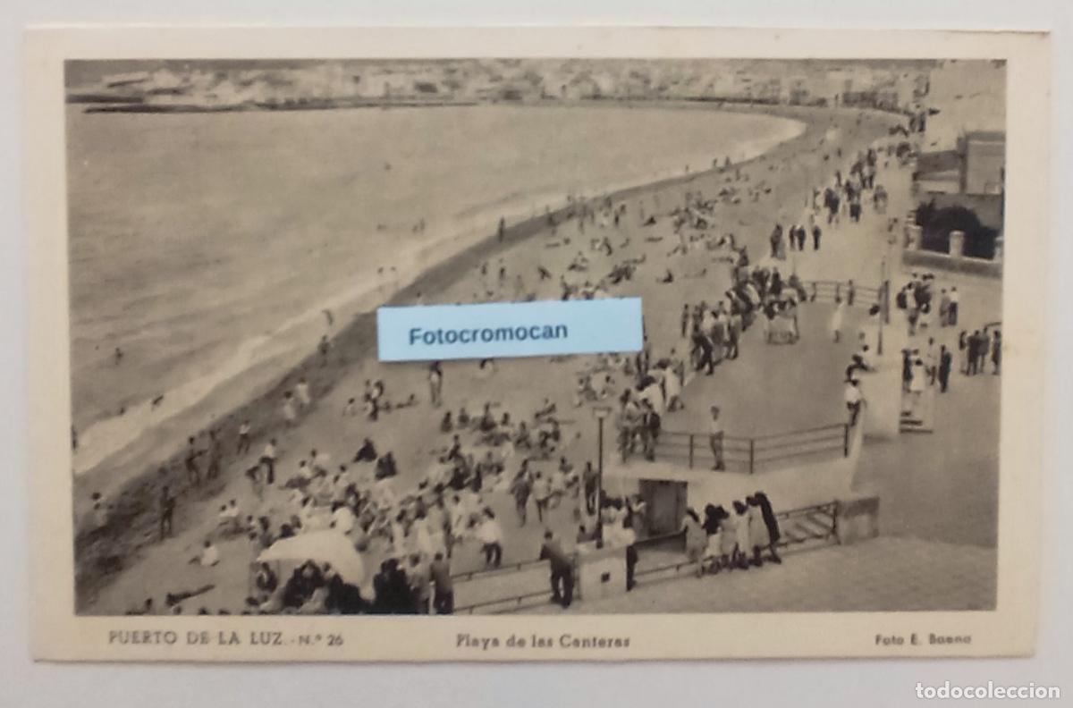 Postales: LAS PALMAS. PUERTO DE LUZ. PLAYA DE LAS CANTERAS. FOTO E. BAENA. ED. VDA. DE RAFAEL ROMERO. N&ordm;26