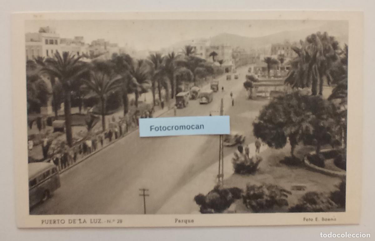Postales: LAS PALMAS. PUERTO DE LA LUZ. PARQUE. FOTO E. BAENA. ED. VDA. DE RAFAEL ROMERO. N&ordm;28
