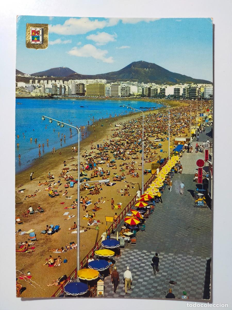 Postales: Tarjeta Postal. LAS PALMAS DE GRAN CANARIA: Playa de las Canteras - Edit. Escudo de Oro - Escrita.