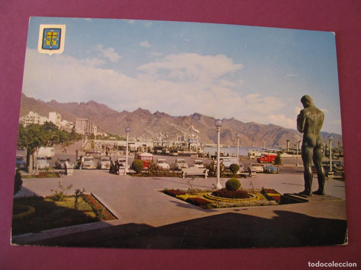 Postales: POSTAL DE SANTA CRUZ DE TENERIFE. VISTA DEL PUERTO Y CORDILLERA ANAGA DESDE LA PLAZA DE ESPA&Ntilde;A