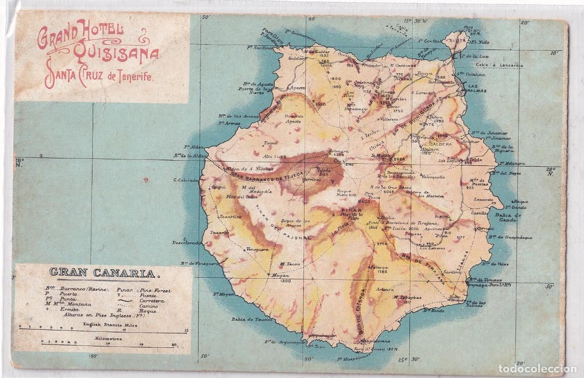 Postales: Gran Canaria. Gran Hotel Quisisana Santa Cruz Tenerife. Mapa isla. 3703 sin circular