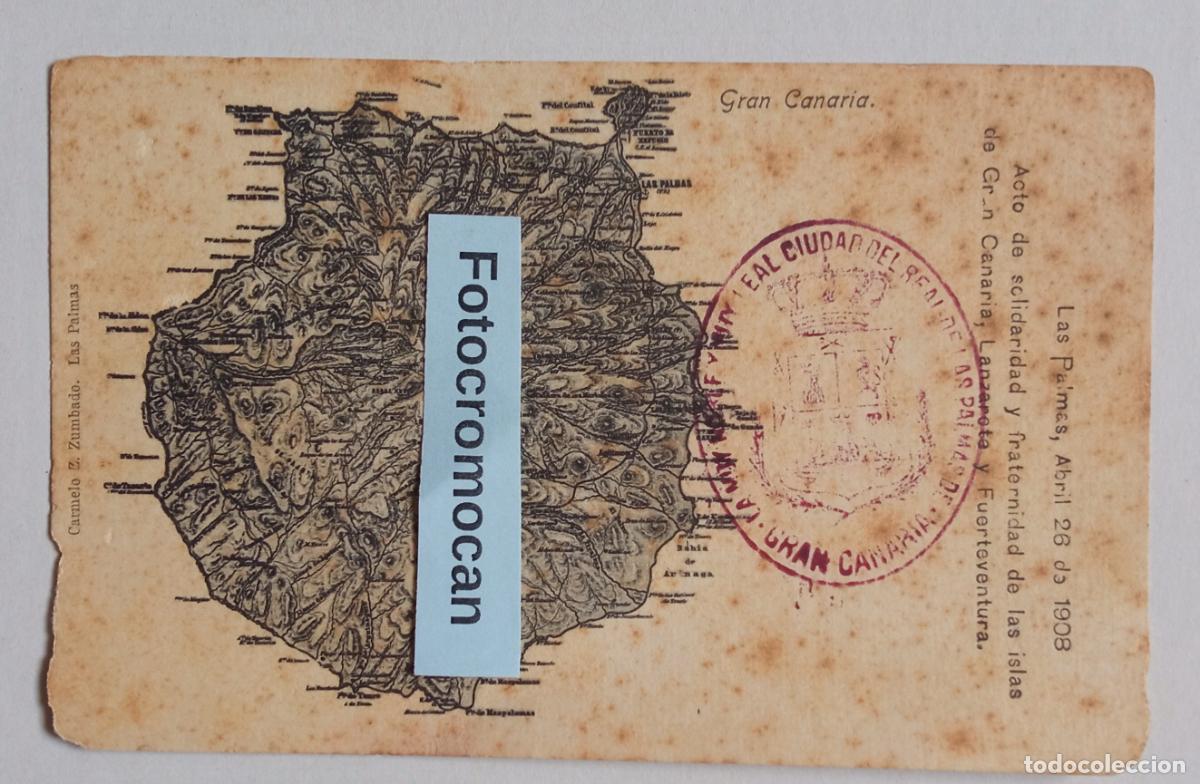 Postcards: POSTAL CON EL MAPA DE LA ISLA DE GRAN CANARIA. ED. CARMELO Z. ZUMBADO. LAS PALMAS 1908