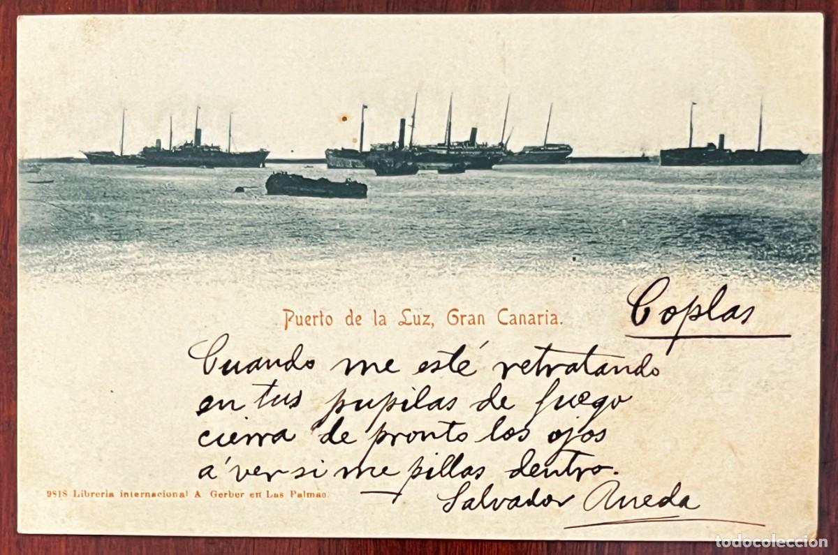 Postales: SALVADOR RUEDA, POSTAL AUT&Oacute;GRAFA CON COPLA Y FIRMA, PUERTO DE LA LUZ, GRAN CANARIA, PRINCIPIOS DE