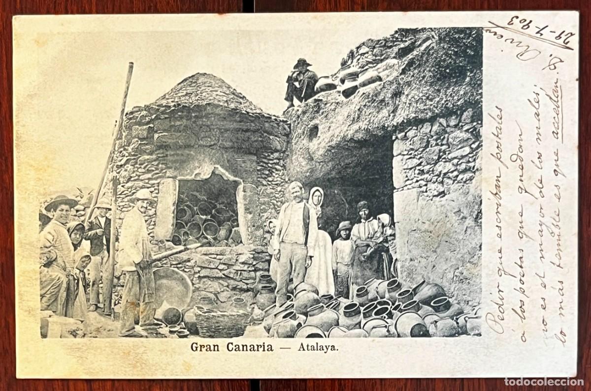 Postales: GRAN CANARIA, LA ATALAYA , POSTAL ANTIGUA CON CUARTETA AUT&Oacute;GRAFA ATRIBUIDA A DOMINGO RIVERO, 1903