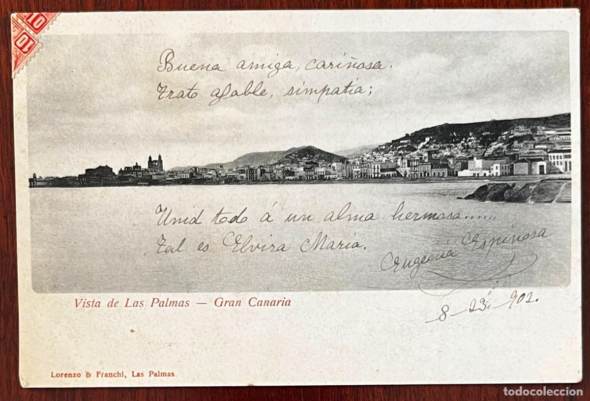 Postcards: LAS PALMAS DE GRAN CANARIA, POSTAL ANTIGUA CON VERSOS Y FIRMA DE EUGENIA ESPINOSA, 1902