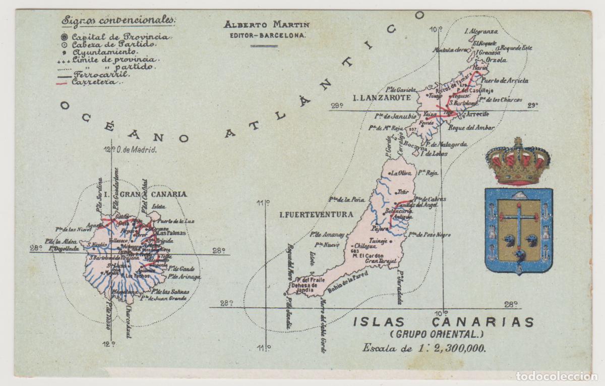 Postales: TARJETA POSTAL - MAPA PROVINCIA DE LAS PALMAS - ISLAS CANARIAS (grupo Oriental)