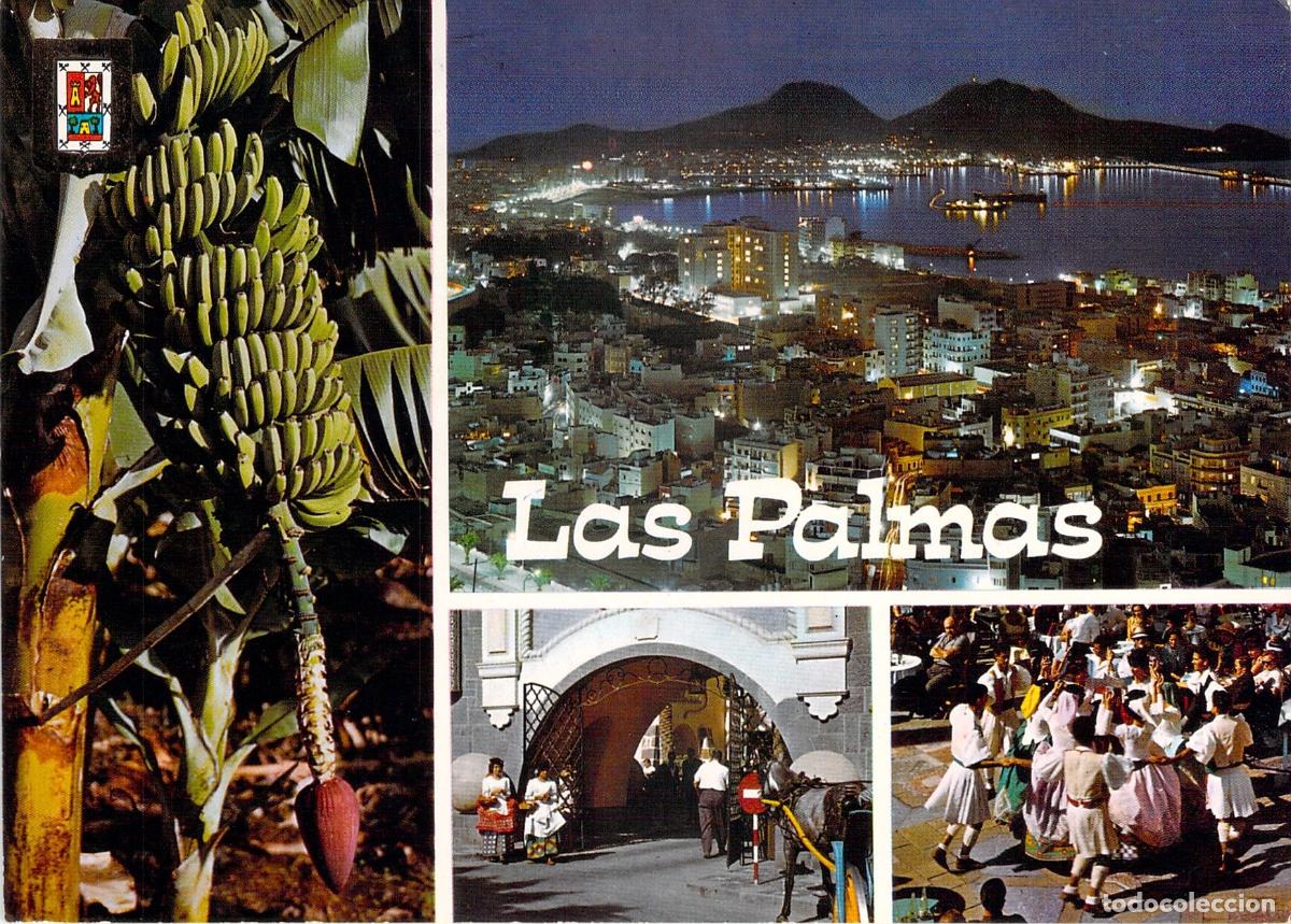 Postales: Postal de Las Palmas de Gran Canaria, vista nocturna y folklore