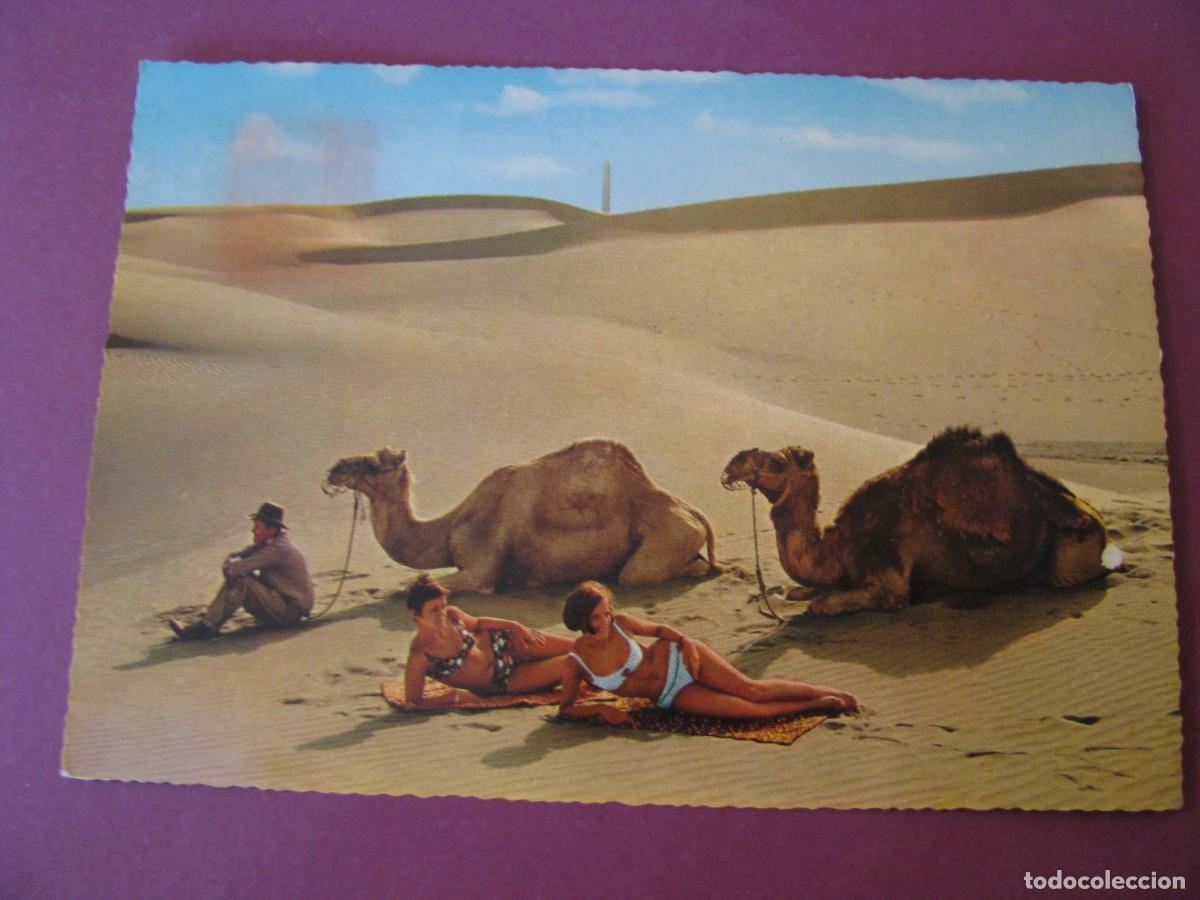 Postales: POSTAL DE GRAN CANARIA. MASPALOMAS. TURISTAS EN EL DESIERTO. ED. KR&Uuml;GER. CIRCULADA 1968