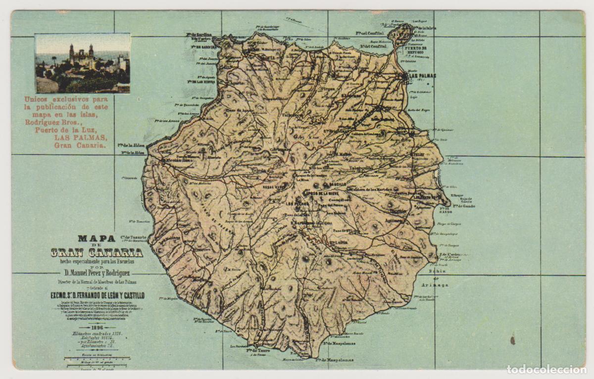 Postales: TARJETA POSTAL - MAPA DE GRAN CANARIA - PUERTO DE LA LUZ - LAS PALMAS - RODRIGUES BROS