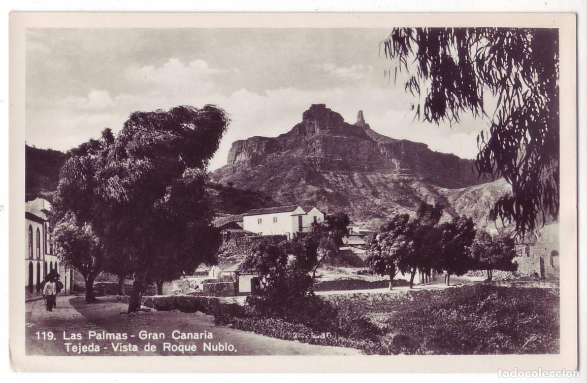 Postales: Las Palmas de Gran Canaria: Tejeda. Vista de Roque Nublo. Bazar Alem&aacute;n. No circulada (A&ntilde;os 20-30)