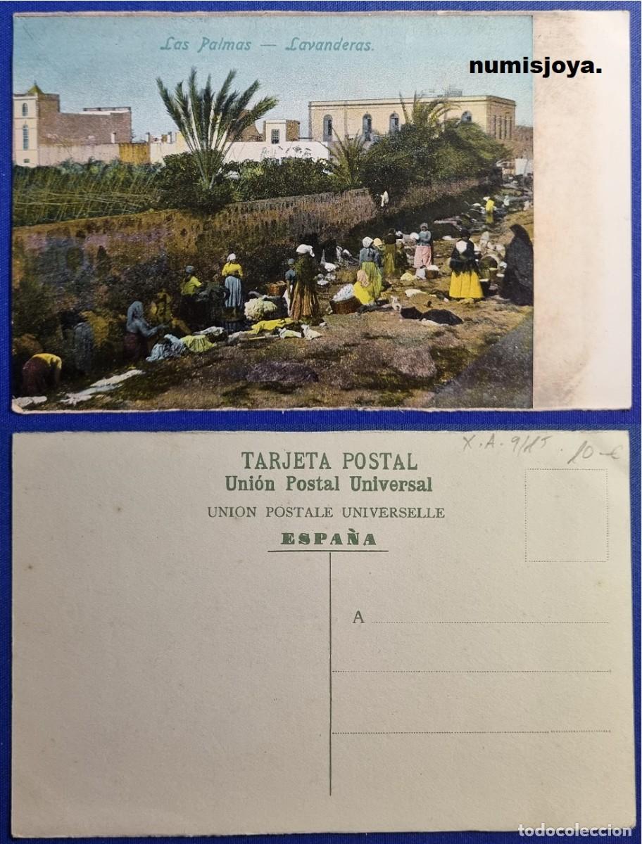 Postales: Postal LAS PALMAS (Espa&ntilde;a) a&ntilde;o 1910. LAVANDERAS. Ed. Uni&oacute;n Postal Universal.