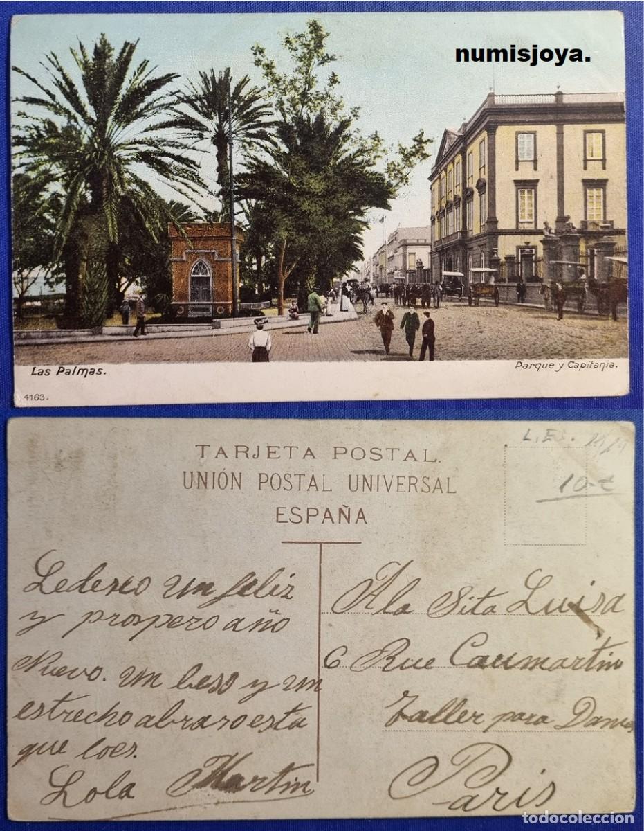 Postales: Postal LAS PALMAS (Espa&ntilde;a) a&ntilde;o 1910. PARQUE Y CAPITANIA. Ed. Uni&oacute;n Postal Universal.
