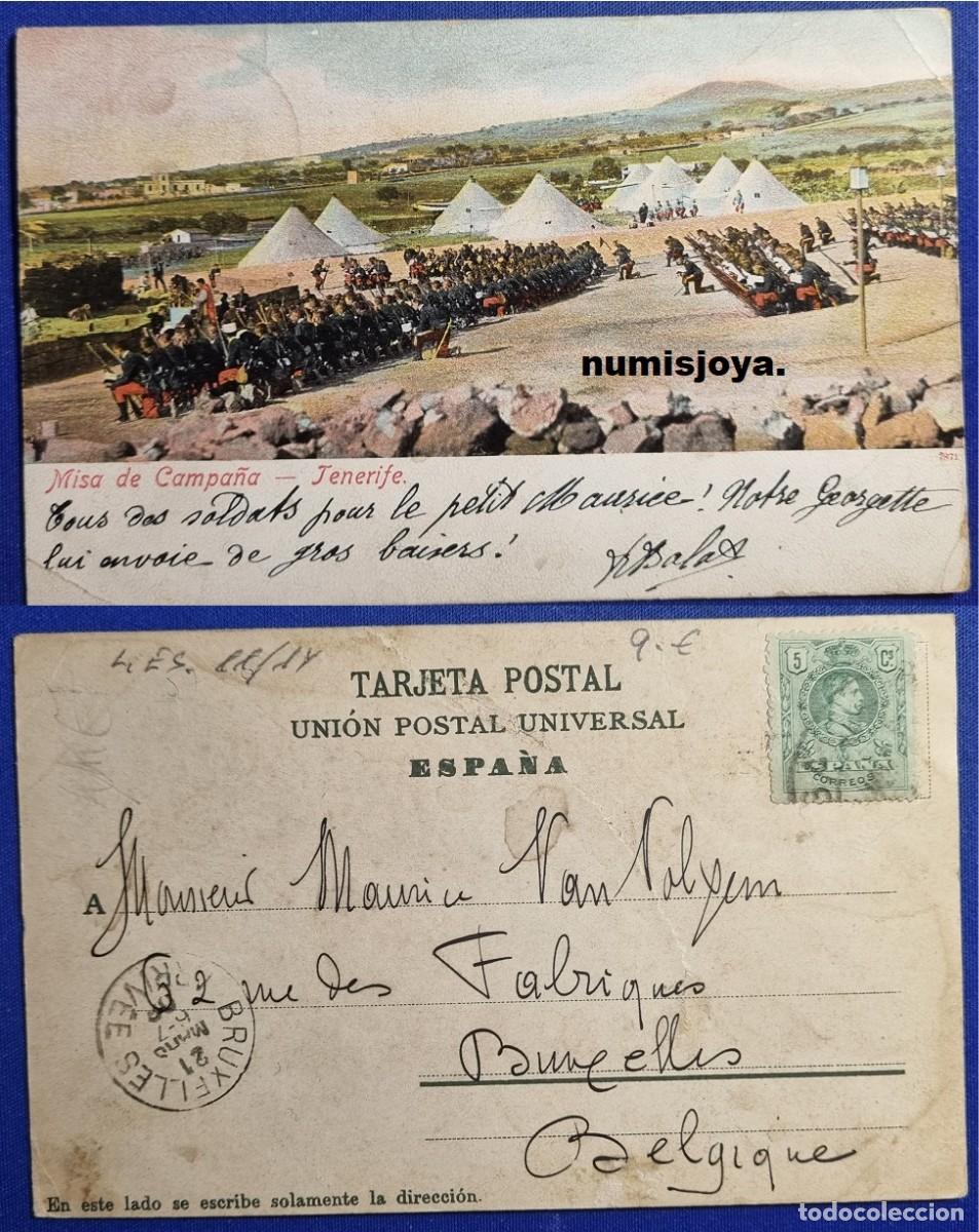 Postales: Postal TENERIFE (Espa&ntilde;a) MISA DE CAMPA&Ntilde;A a&ntilde;o 1900. Escrita en 1908. Uni&oacute;n Postal Universal.