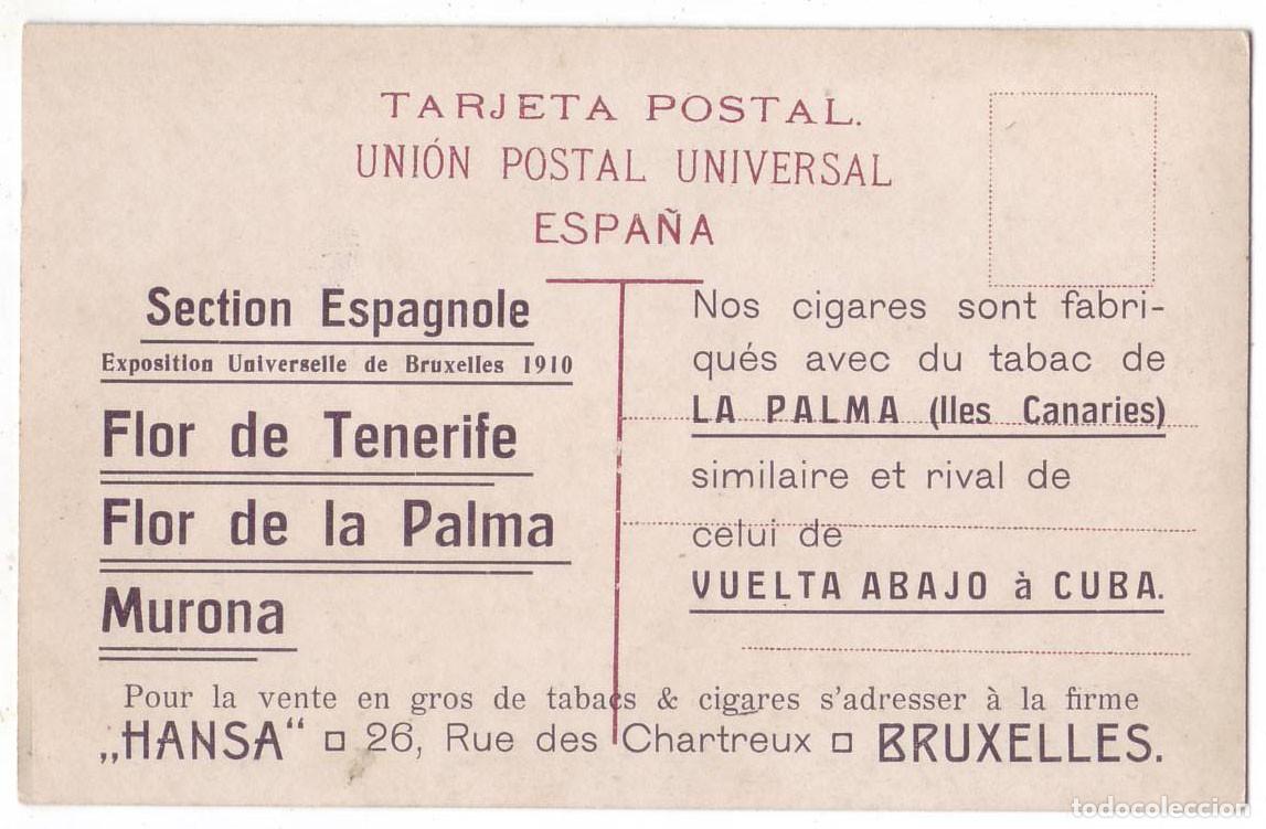 Postales: Tenerife: Valle Orotava Platanera. Publicidad Tabacos - Exposici&oacute;n Universal Bruselas (1910)