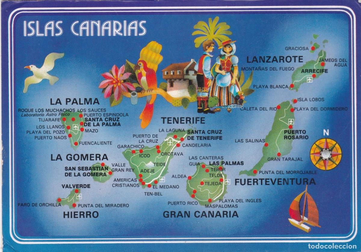 Postales: ISLAS CANARIAS. MAPA ARCHIPI&Eacute;LAGO (1986) - ESCUDO DE ORO