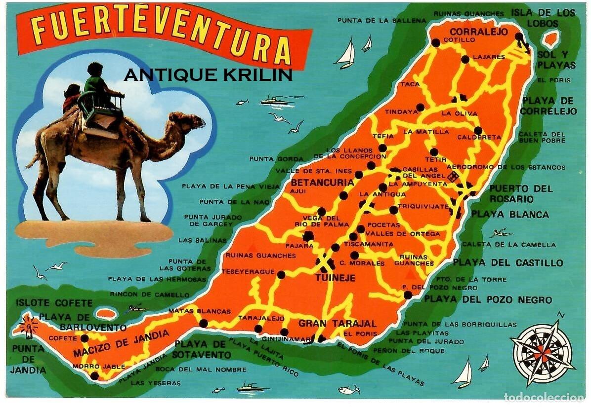 Postales: FUERTEVENTURA N&ordm; 1 MAPA / EDI. RAFAEL MORALES / SIN FRANQUEAR