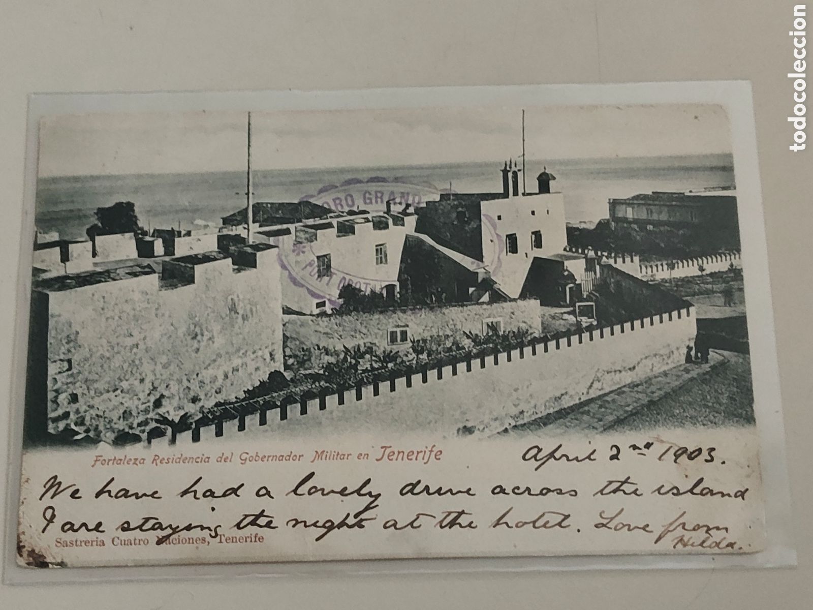 Postales: Tarje postal Tenerife Fortaleza residencia Gobernador militar Sello Taoro Grand Hotel Port Orotava