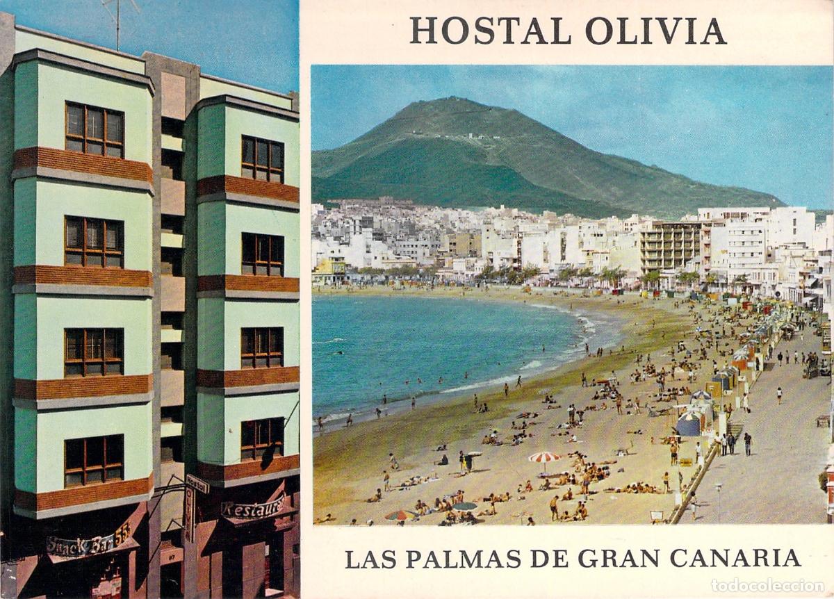 Postales: Postal de Hostal Olivia y Playa de las Canteras en Las Palmas de Gran Canaria